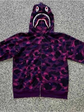 Bape Purple & Black Shark Camo Zip Hoodie